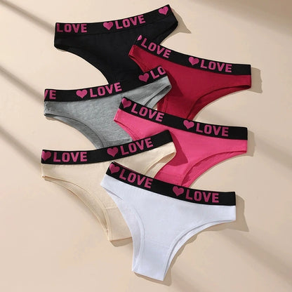6 Pcs Women’s Cotton Panties Set - Soft Breathable Stretch Briefs Sexy Black Underwear Female Lingerie