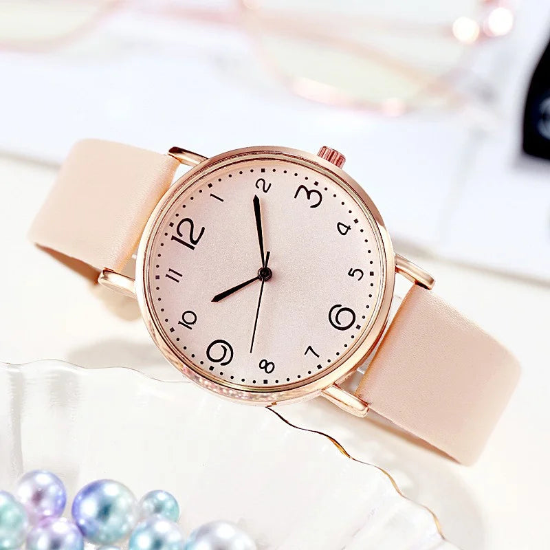 Women’s Casual Leather Quartz Watch – Analog Wristwatch with Arabic Numbers