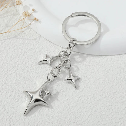Y2K Star & Moon Metal Keychain – Handmade Friendship Key Ring for Women & Men Handbag Decoration