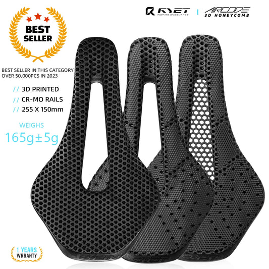 RYET 3D Printed Bike Saddle - Ultralight Carbon Fiber, Hollow and Breathable Design for MTB, Gravel and Road Cycling