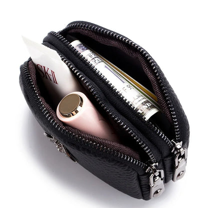 CICICUFF Women's Genuine Leather Coin Purse – Double Zipper Travel Organizer Mini Pouch & Small Wallet