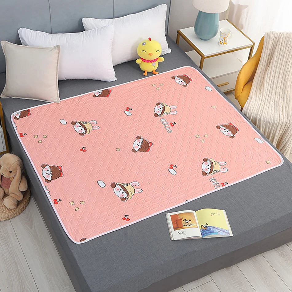 80x120cm 4-Layer Cartoon Dino Diaper Changing Mat – Waterproof Washable Pad for Baby Care & Menstrual Use
