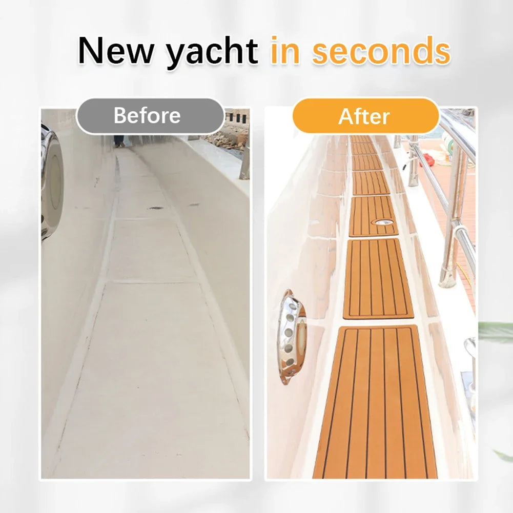 58x2400x5mm Brown EVA Foam Yacht Deck Mat – Imitated Teak Anti-Skid Boat Flooring Strip