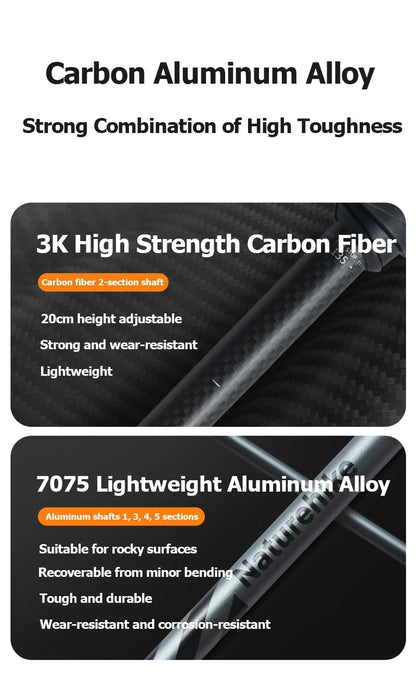 Naturehike Lightweight Trekking Poles – Carbon Fiber & Aluminum Alloy Folding Walking Sticks for Hiking & Climbing