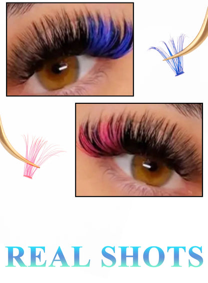 14/16mm D Curl Colorful Glitter Manga Lashes – Wispy Spikes, Soft DIY Cluster False Eyelashes