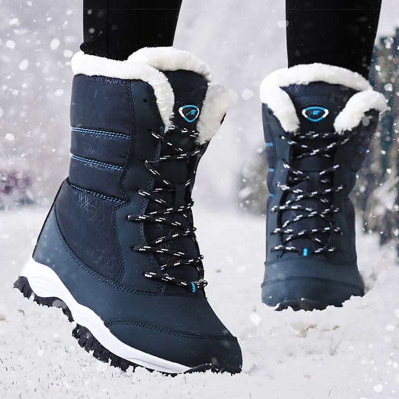 Women’s Winter Boots 2025 – Fur-Lined Snow Boots with Heels, Platform Shoes for Women, Botas Mujer in White & Black