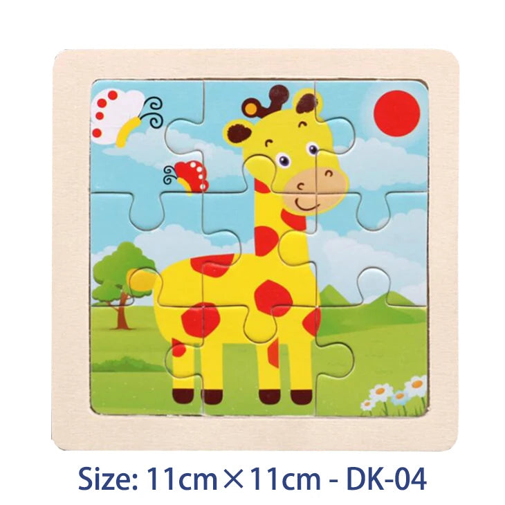 11cm Kids Wooden Jigsaw Puzzle – Cartoon Animal & Vehicle Montessori Educational Toys