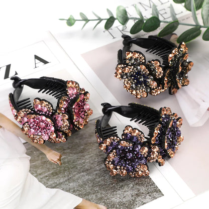 AWAYTR Colorful Crystal Flower Hair Claw – Large Flower Crab Clamp Barrettes, Shark Clip Hair Accessories for Women