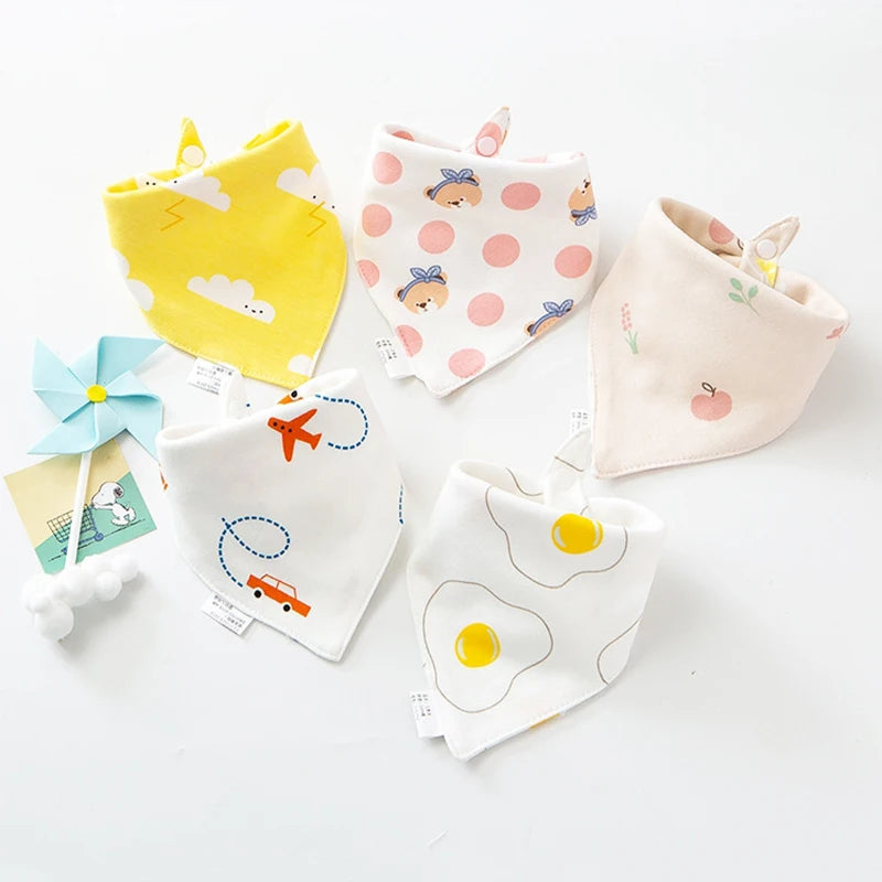 5PCS Baby Saliva Towels – Triangle Cotton Bandana Bibs, Waterproof and Absorbent Scarf for Newborn Boys & Girls