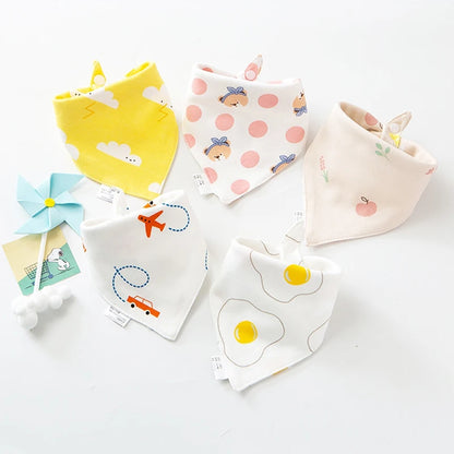 5PCS Baby Saliva Towels – Triangle Cotton Bandana Bibs, Waterproof and Absorbent Scarf for Newborn Boys & Girls