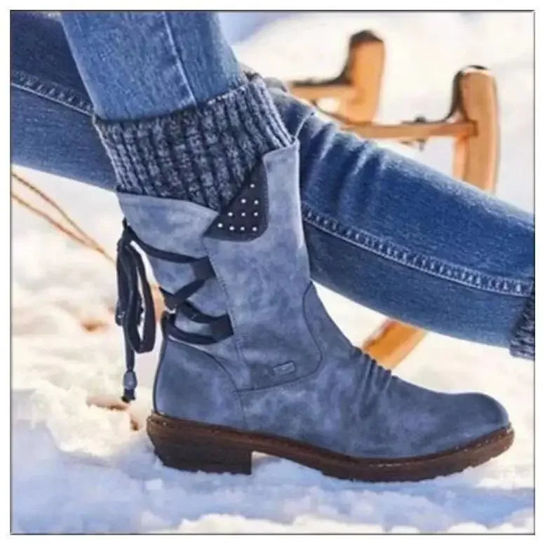 Women’s Winter Mid-Calf Boots – Fashion Snow Shoes, Warm Suede Thigh-High Botas 2023