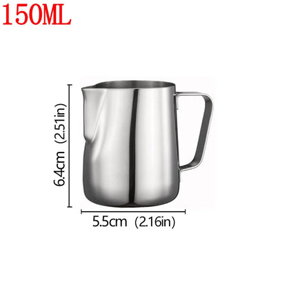 Stainless Steel Milk Frother Jug — Latte Pitcher with Measurement for Coffee & Espresso Barista Tools