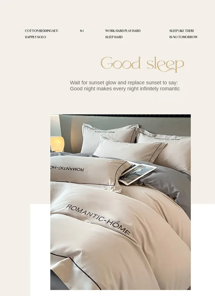 Pure Cotton Long Staple Bedding Set - 4PCS, Matte Bed Sheet & Duvet Cover, All Cotton