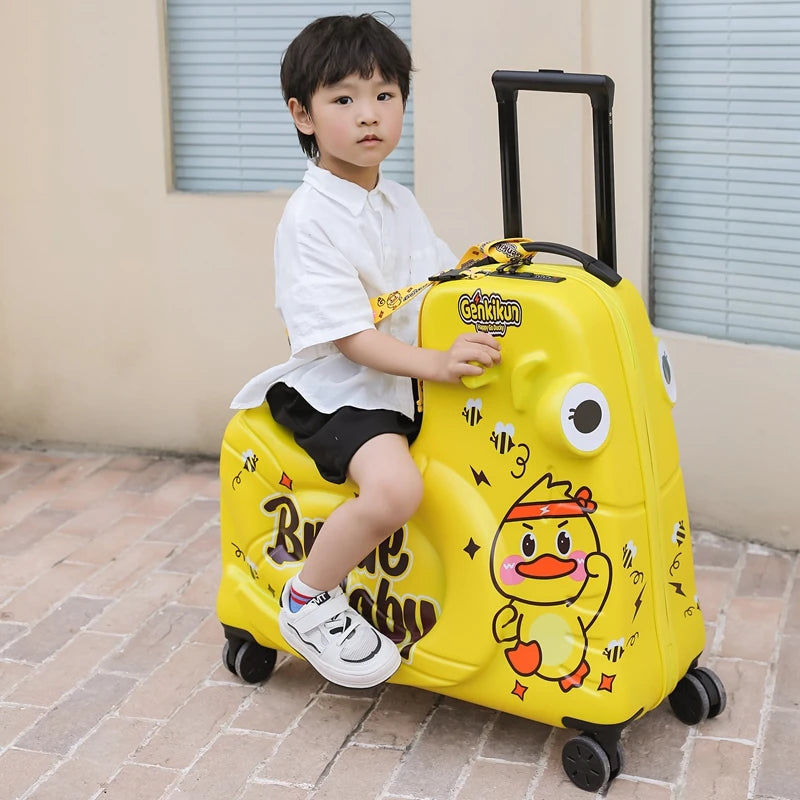 Cartoon Kids Ride-On Suitcase with Wheels – 20/24 Inch Rolling Trolley Luggage for Children, Travel Bag & Gift