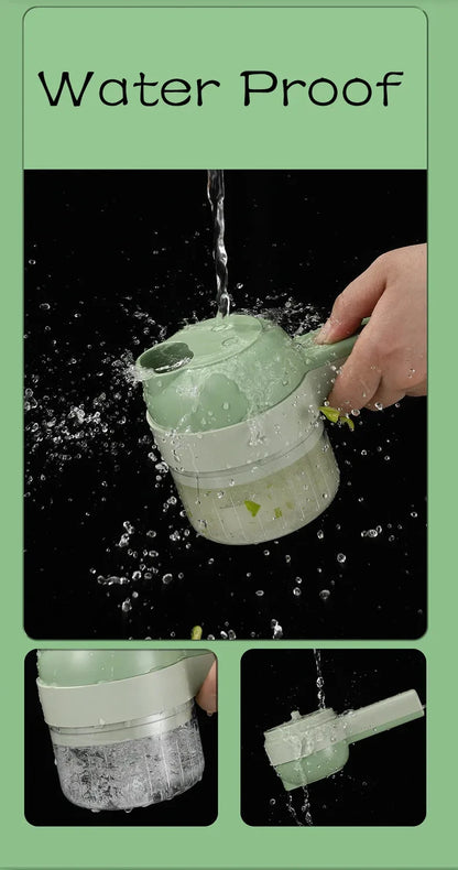 4-in-1 Electric Vegetable Cutter – Handheld Wireless Food Chopper, Garlic Masher & Meat Grinder