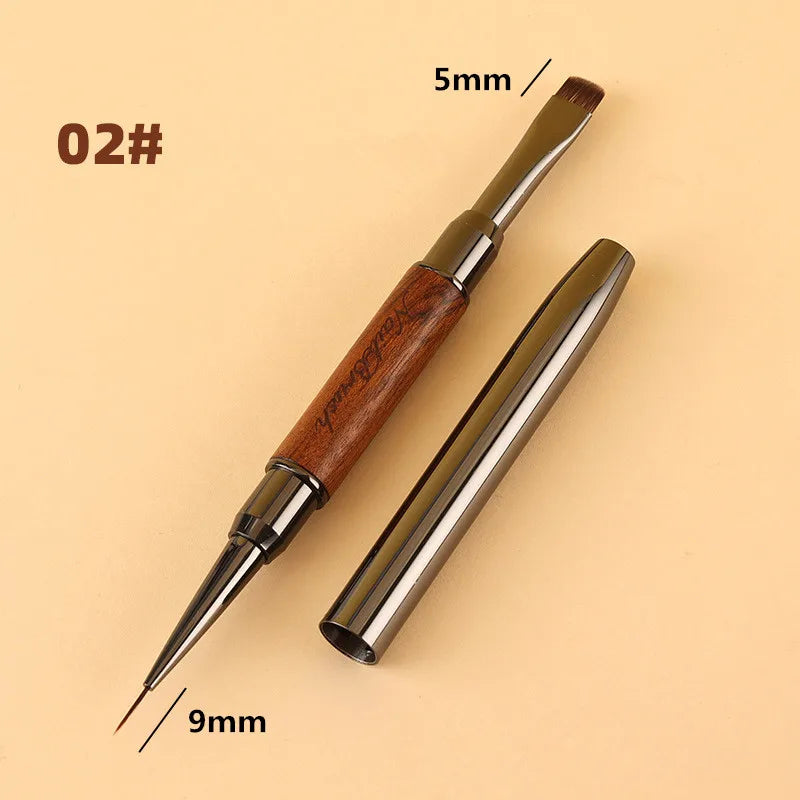 Double-Head Sandalwood Handle Nail Brush – Liner Brush Painting Pen, Gel Brush for Crystal Nail Art Manicure