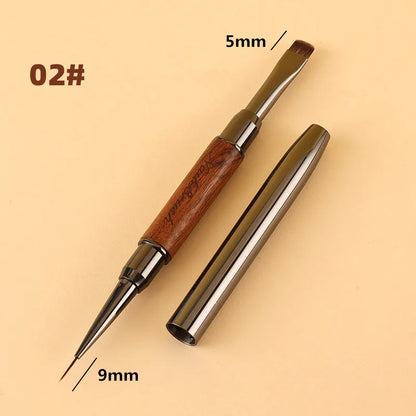 Double-Head Sandalwood Handle Nail Brush – Liner Brush Painting Pen, Gel Brush for Crystal Nail Art Manicure