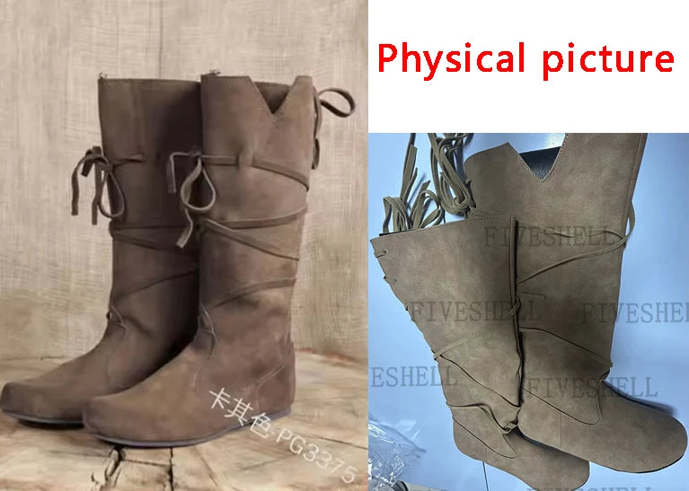 Medieval Viking PU Leather Boots - Retro Knight Nordic Warrior LARP Cosplay Carnival Shoes