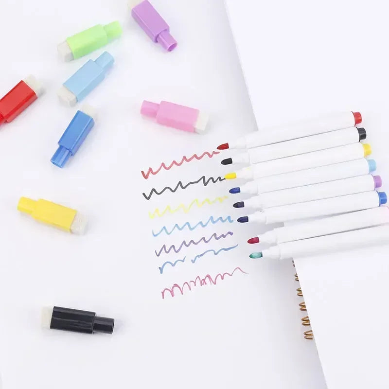 8PC Magnetic Whiteboard Markers – Colorful Blackboard & Whiteboard Pens with Built-In Eraser for School, Kids Drawing & Graffiti