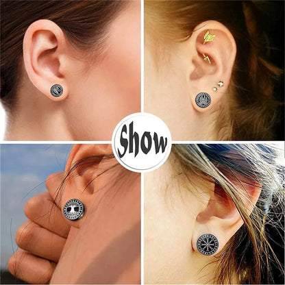 2pcs 18G Stainless Steel Viking Rune Stud Earrings – For Men & Women, Cartilage Tragus Helix Piercing Jewelry