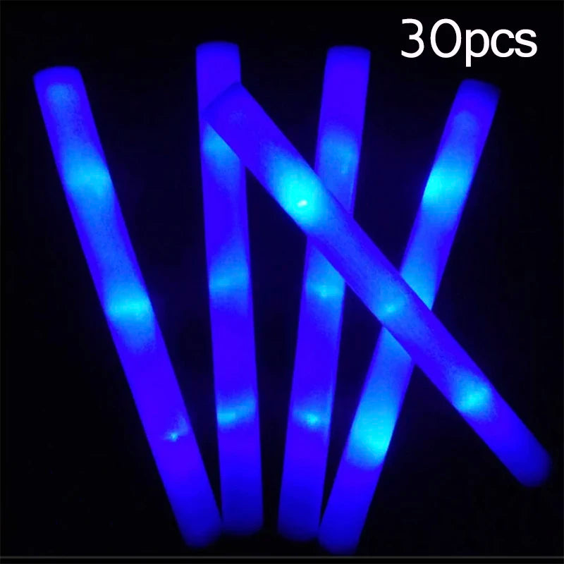 15/30PCS LED Glow Sticks Bulk – Colorful RGB Foam Light-Up Cheer Tubes for Christmas, Birthday, Wedding & Party Supplies
