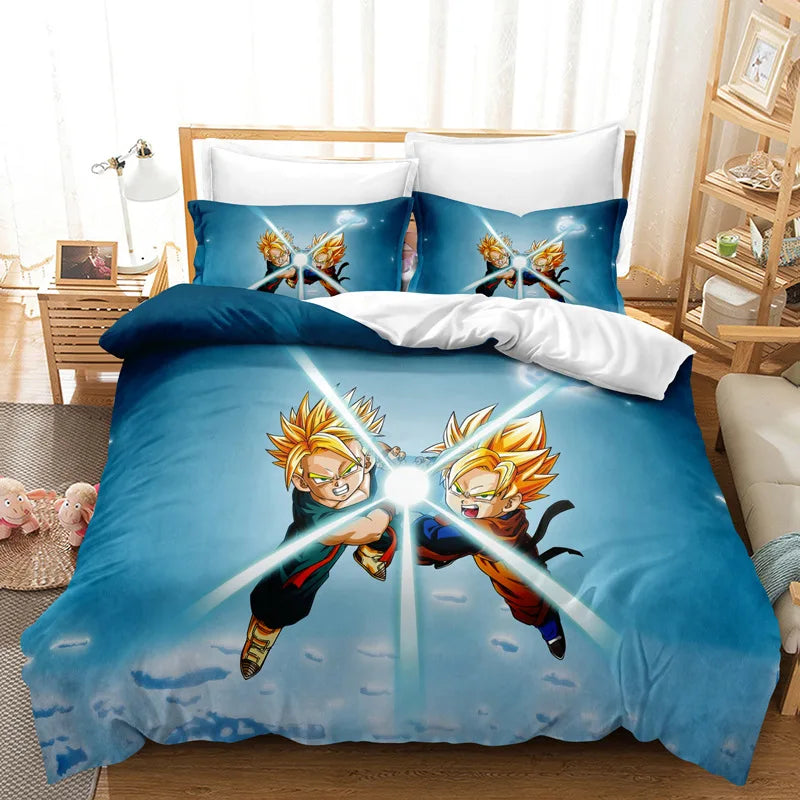 Goku Super Saiyan Dragon Ball Bedding Set – 2/3pcs Duvet Cover & Pillowcase 3D Anime Quilt Cover for Teens