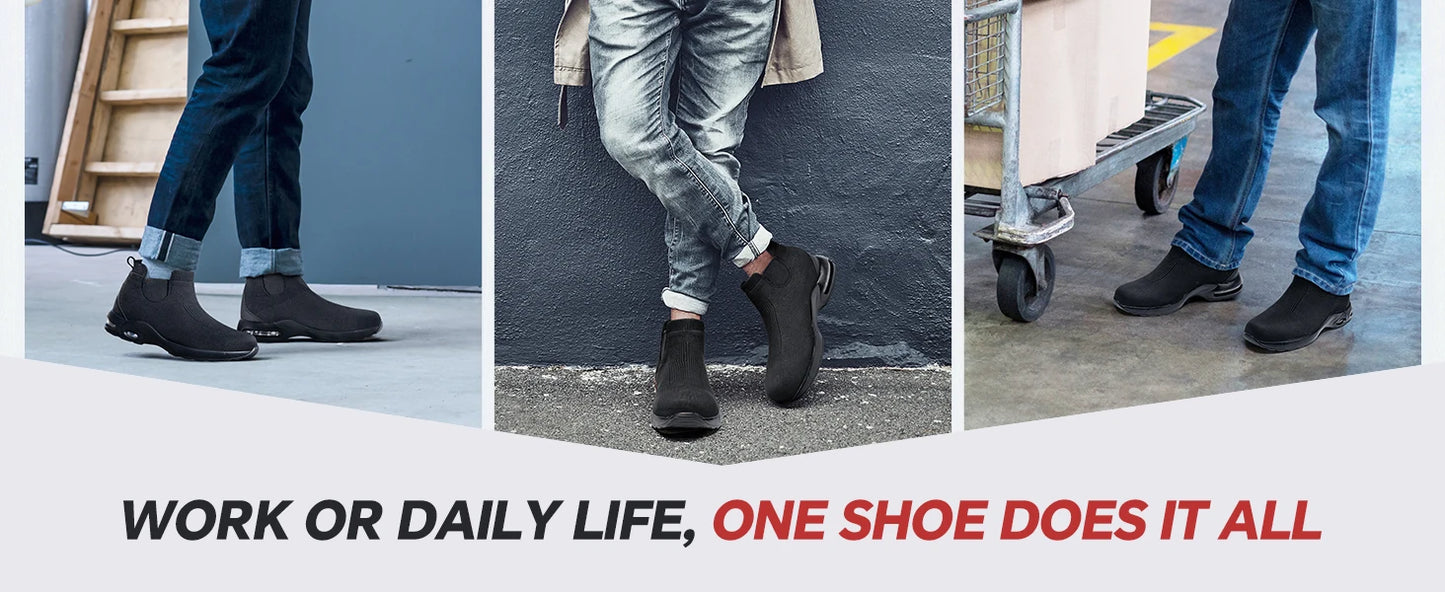 LARNMERN Steel Toe Water Resistant Work Boots for Men & Women Non-Slip Safety Sneakers Slip-On with Air Cushion