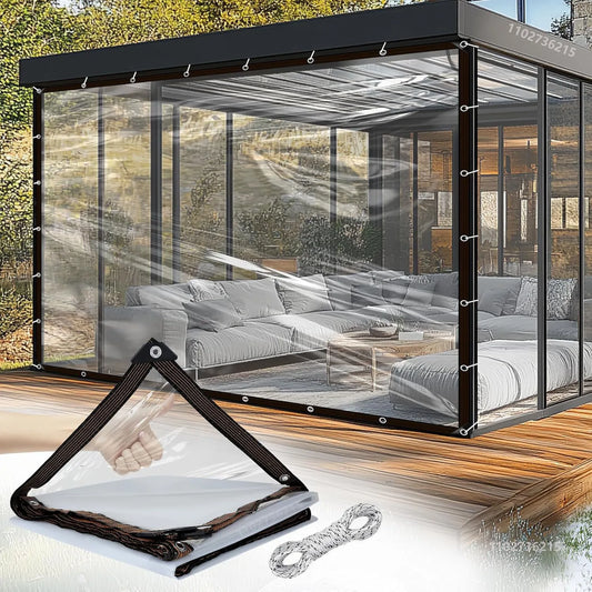 Clear Waterproof Tarpaulin with Grommets – Transparent Poly Tarp Rainproof Garden Plant Cover & Insulated Shed Cloth
