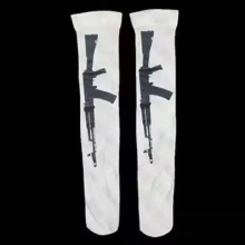 Y2K Punk Graffiti Thigh-High Socks - White Over-Knee Stockings for Cosplay, Harajuku & Kawaii Style