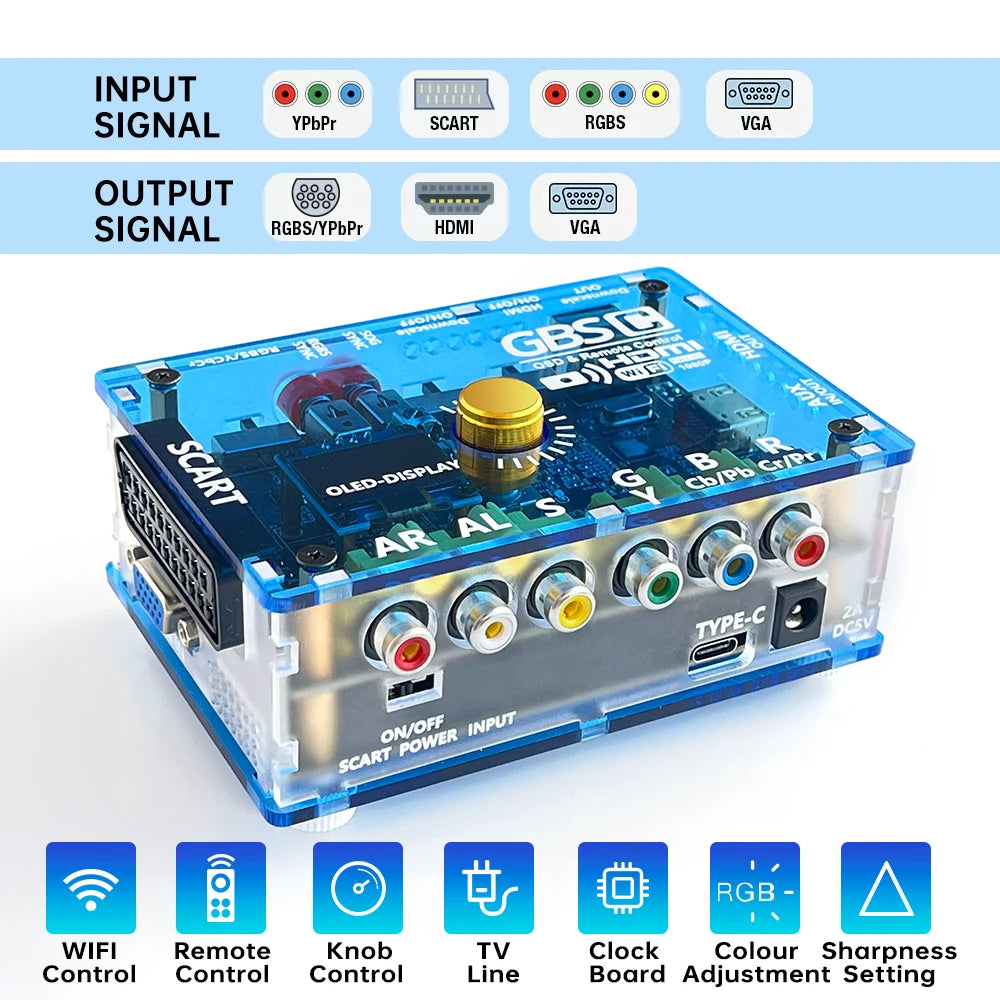 GBSC Mini Video Converter – RGBS/YPbPr/VGA/SCART to HDMI/VGA Output for Dreamcast, PS2, GameCube, Wii & SFC