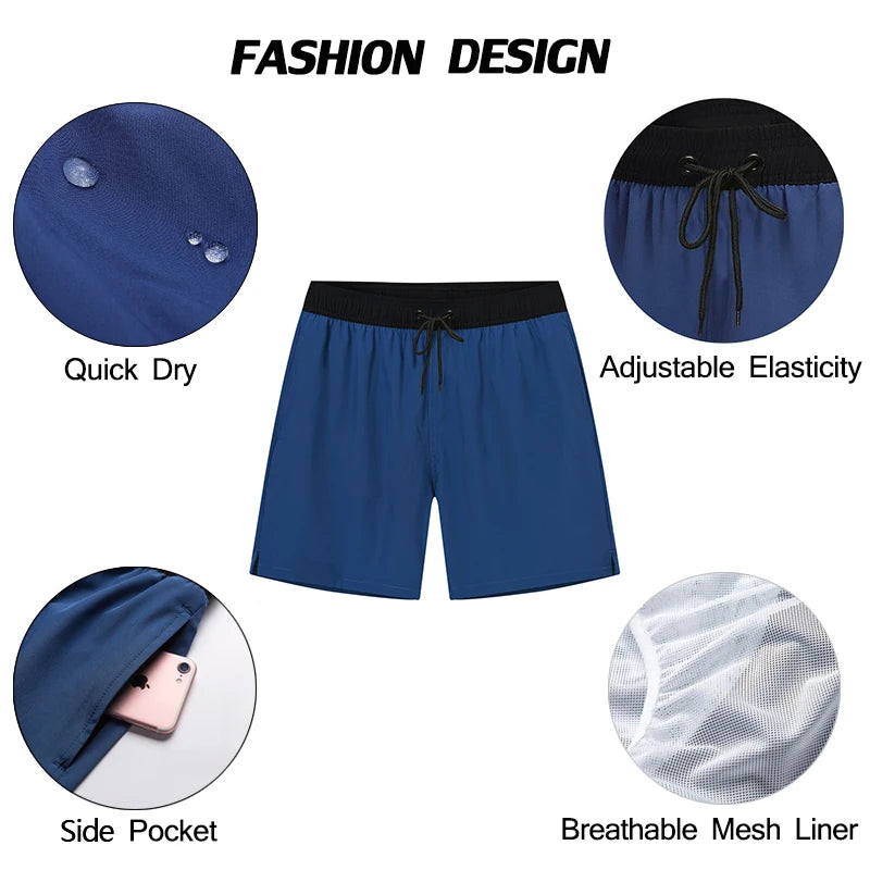 Men’s Summer Swim Shorts – Escatch Breathable Sport Board Shorts with Elastic Waist, Mesh Liner & Pockets Swimwear Beach Bermudas