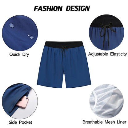 Men’s Summer Swim Shorts – Escatch Breathable Sport Board Shorts with Elastic Waist, Mesh Liner & Pockets Swimwear Beach Bermudas