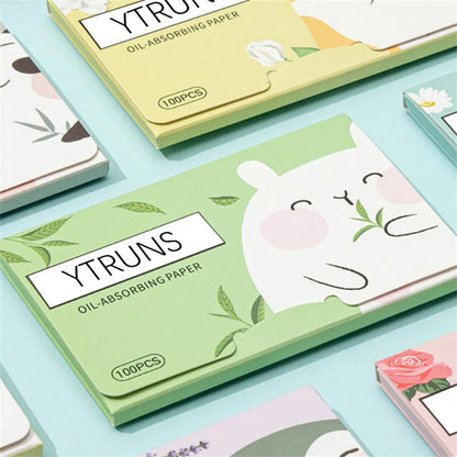 100pcs Fragrance Oil-Absorbing Face Paper - Green Tea, Gardenia, Chamomile, Lavender, Rose & Bamboo Charcoal Blotting Sheets