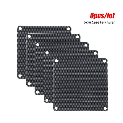 5PCS Cuttable PC Fan Dust Filters (80mm/90mm/120mm/140mm), Black PVC Ultra-Fine Mesh Dustproof Covers for Computer Cooling Case Protection