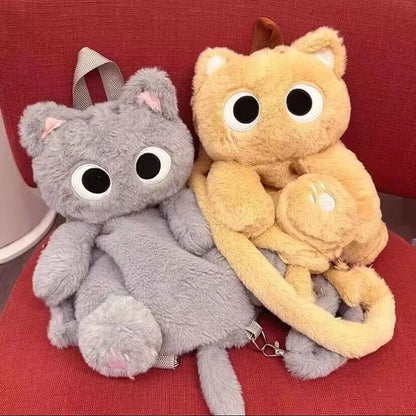 40cm Kawaii Big Eyes Cat Plush Backpack - Cute Large-Capacity Stuffed Animal Bag for Kids & Adults