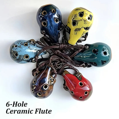 6 Hole Ceramic Mini Ocarina - Handmade Craft Musical Instrument for Beginners and Music Lovers