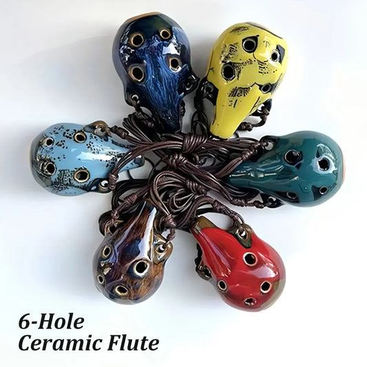 6 Hole Ceramic Mini Ocarina - Handmade Craft Musical Instrument for Beginners and Music Lovers