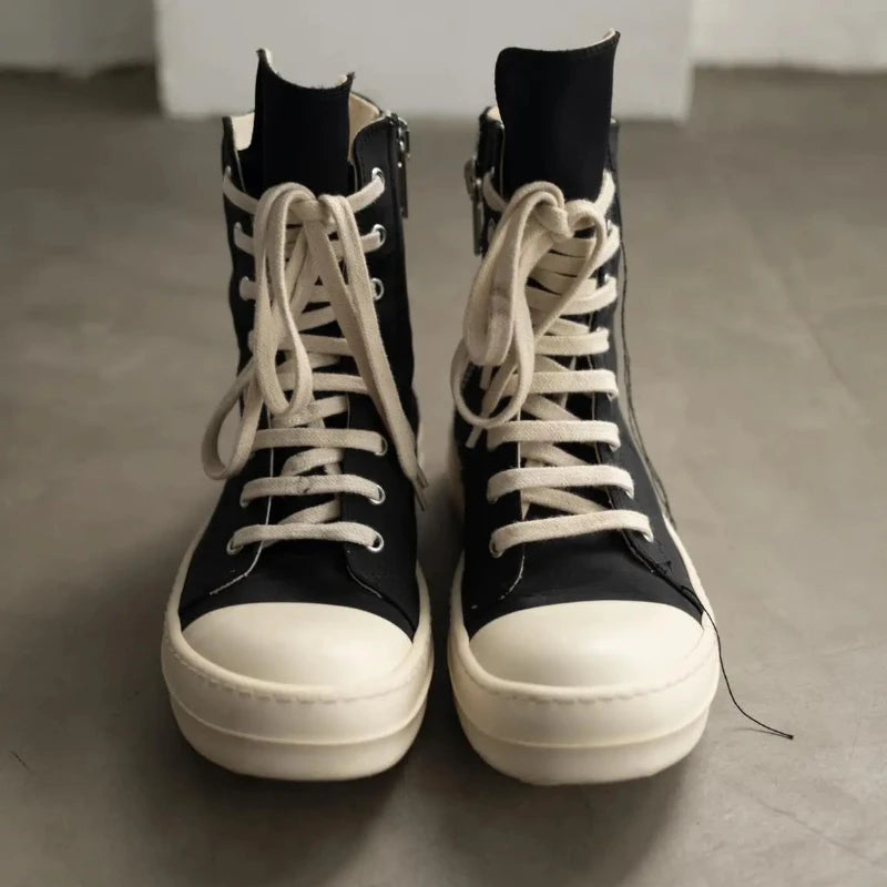 Owens 2025 Sneakers – Women & Men Casual Lace-Up Canvas High-Top Shoes with Thick Sole, Trendy Punk Style