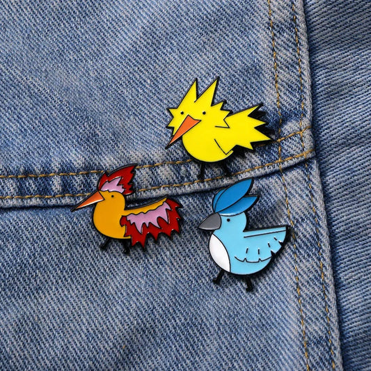 Cute Pokémon Three Holy Birds Cartoon Badge – Anime Flaming Bird Brooch for Clothes & Accessories