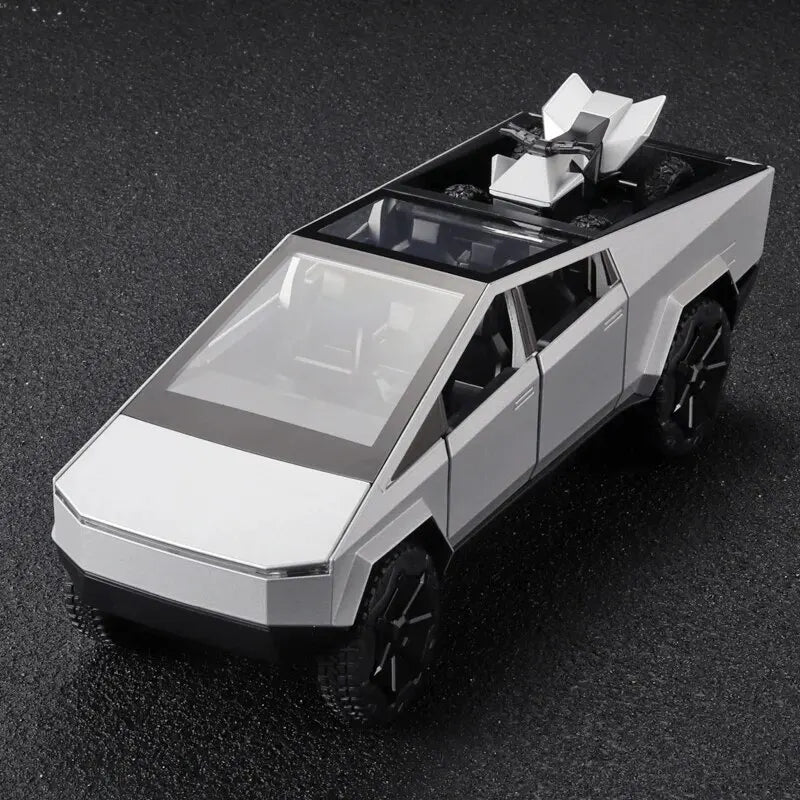 1:24 Cybertruck Model Silver Diecast Pickup Toy Car with Sound & Light for Kids 3+