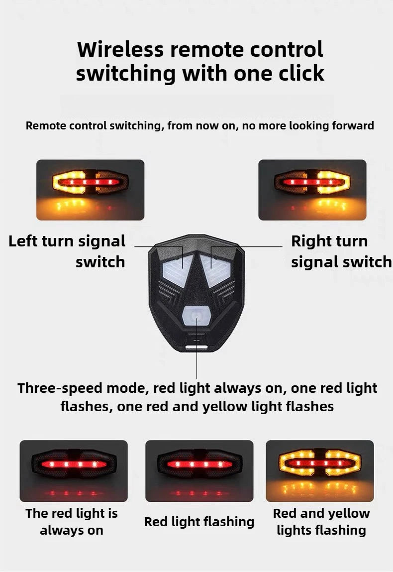 Rechargeable Bike Tail Light with Turn Signals | Wireless Remote Cycling Back Light for Night Riding
