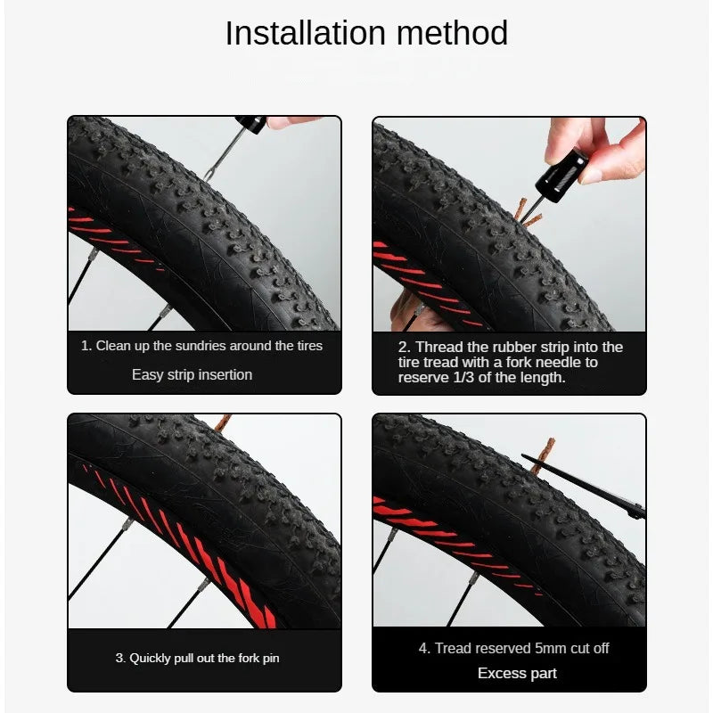 Bike Tubeless Tire Repair Kit — Slug Plug Stopper with Rubber Bacon Strips & Insertion Tool for MTB & Road Bikes