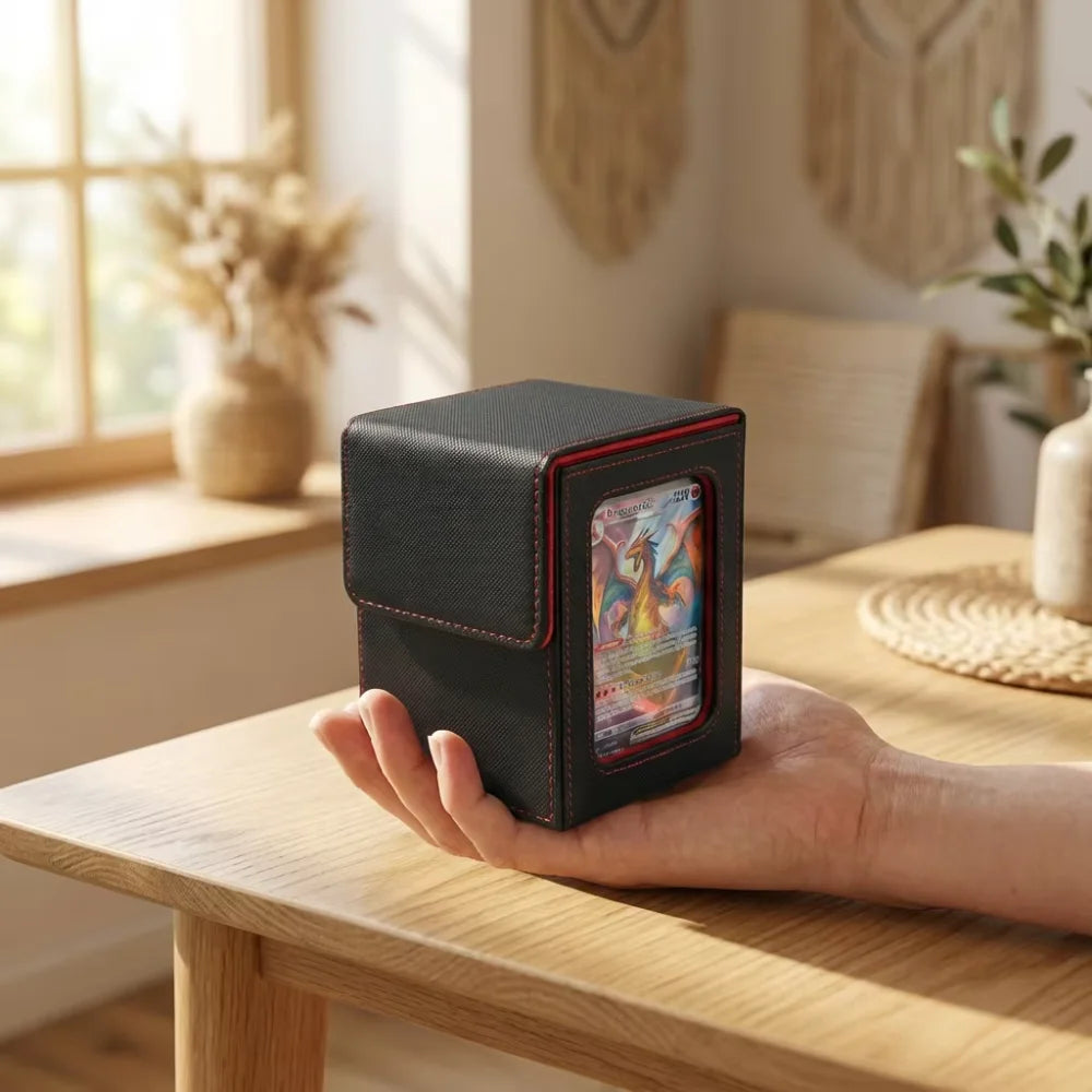 PU Leather Trading Card Deck Box for 120+ Sleeved Cards with Magnetic Closure & Display Window