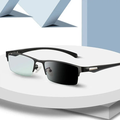 Progressive Multifocal Photochromic Reading Glasses – Anti-Blue Light Half Frame for Men with Presbyopia & Far Sight Protection