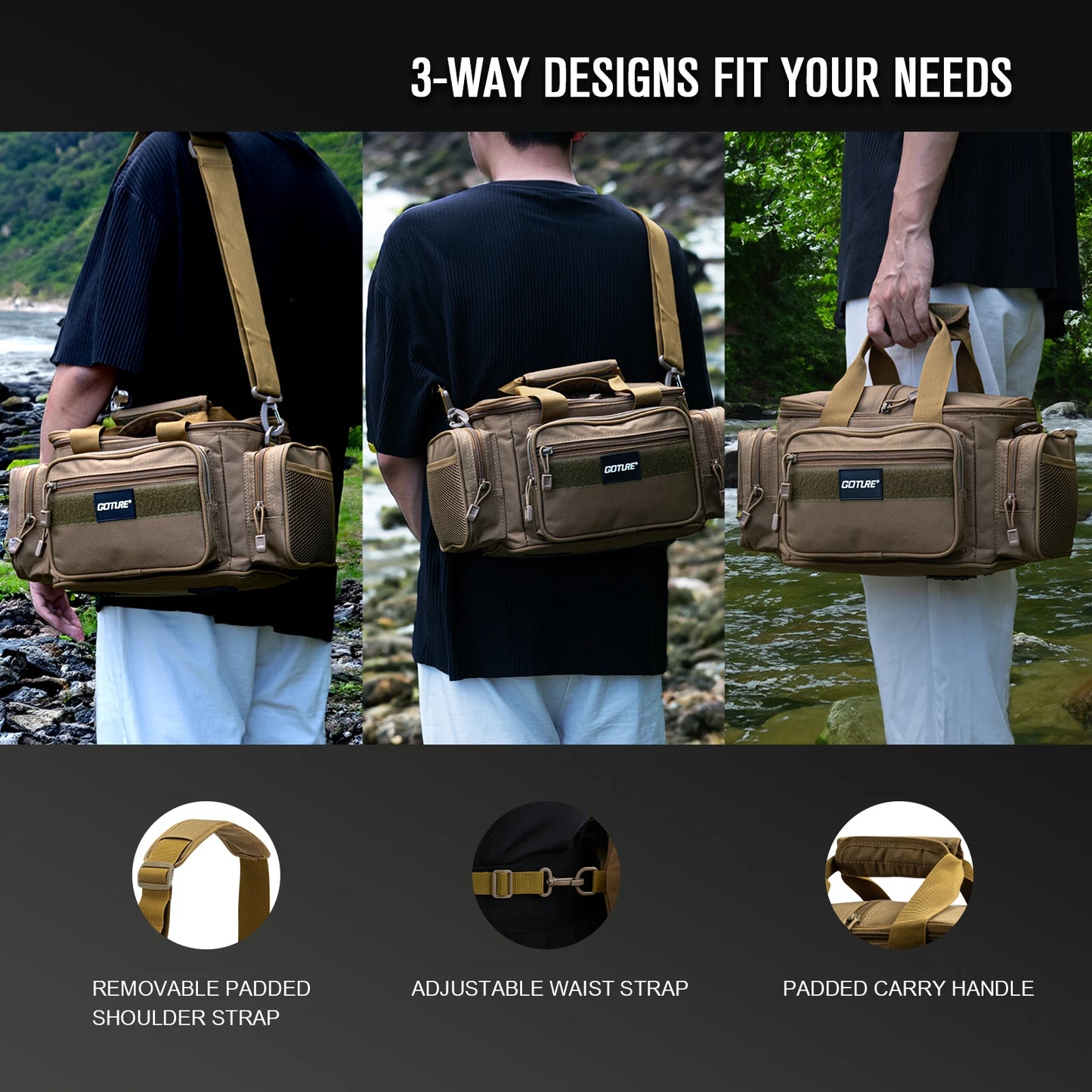 Goture Fishing Tackle Shoulder Bag – 38x23x19cm High Capacity 600D Oxford Cloth Outdoor Cycling & Camping Backpack