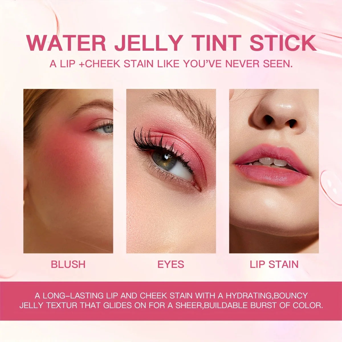 4 Color Jelly Blush Stick – 3-in-1 Multi-Use Matte Blush, Lip Balm & Eyeshadow, Moisturize & Brighten Lip Gloss