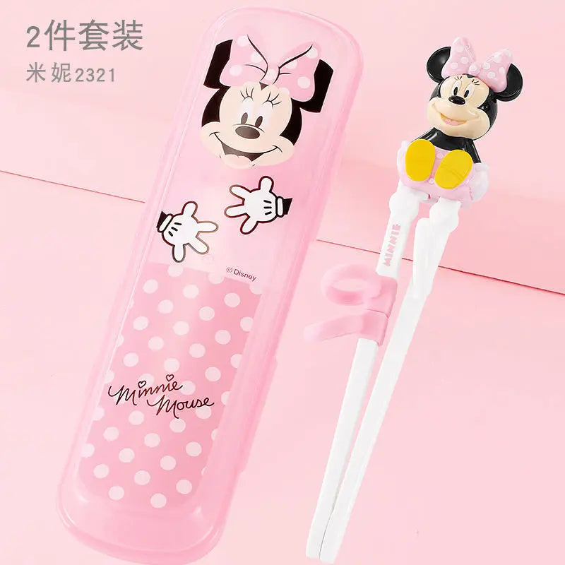 Disney Kids Tableware Set — Lightning McQueen, Mickey, Minnie, Stitch & Princess Elsa Training Chopsticks and Spoons