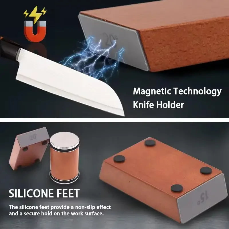 15° & 20° Rolling Diamond Knife Sharpener – Magnetic Holder with Angle Roller, Kitchen Sharpening Stone Kit