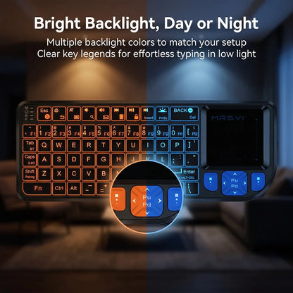 MRSVI A8 Plus Mini Wireless Keyboard - Backlit 2.4GHz & Bluetooth 5.0 Touchpad Keyboard for Android TV, Mac, Laptop & Windows