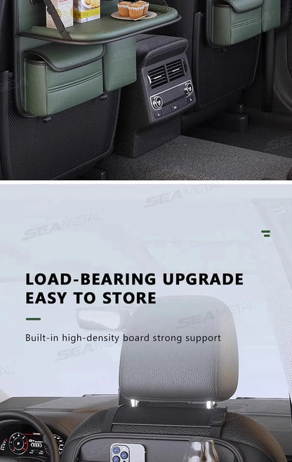 SEAMETAL 8 in 1 Car Seat Back Storage Bag – Foldable Tray, Waterproof & Wear-Resistant Organizer with Tissue & Cup Holder